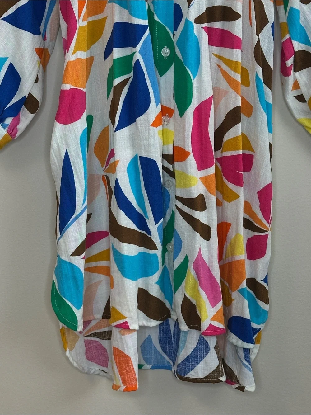 Tabitha Brown Multicolor Leaf Print Button-Front Tunic Dress Size XS